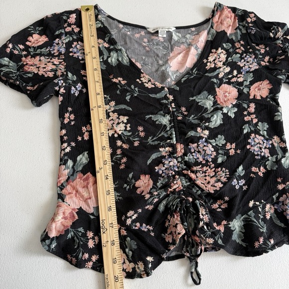 American Eagle Outfitters Blouse Women Small Cottagecore Floral Ruffle Hem Retro - Picture 6 of 8